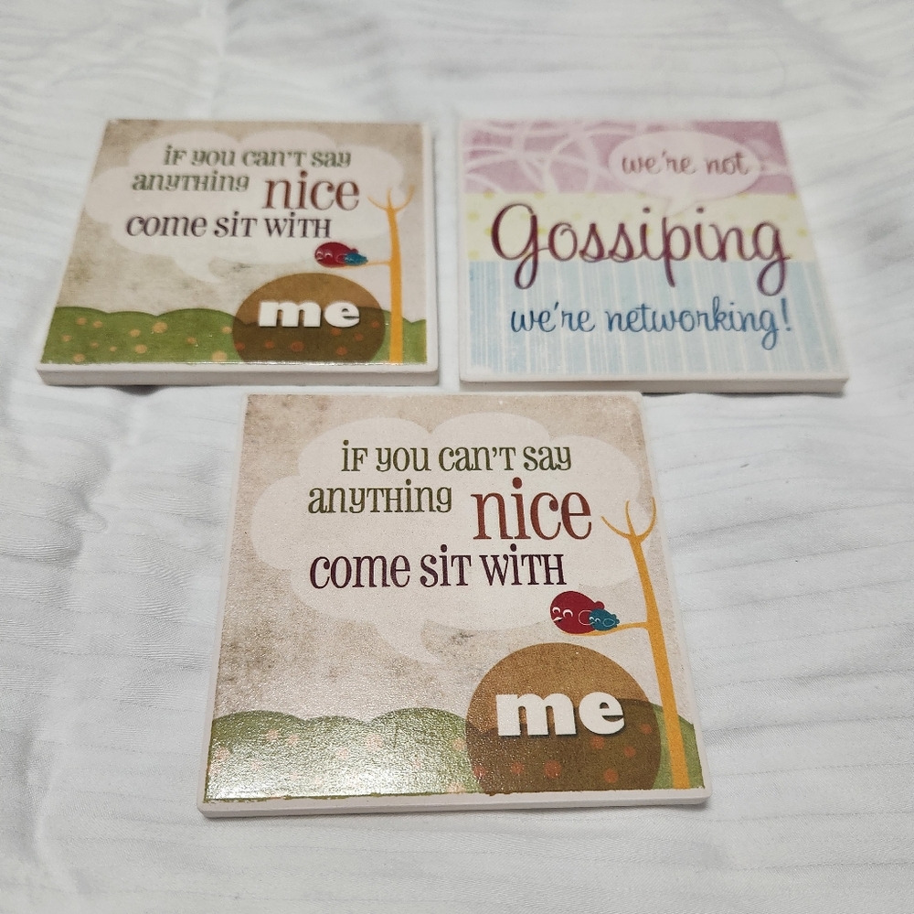3 ceramic drink coasters with cork back